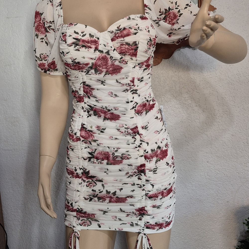Chic Floral Ruched Mini Dress